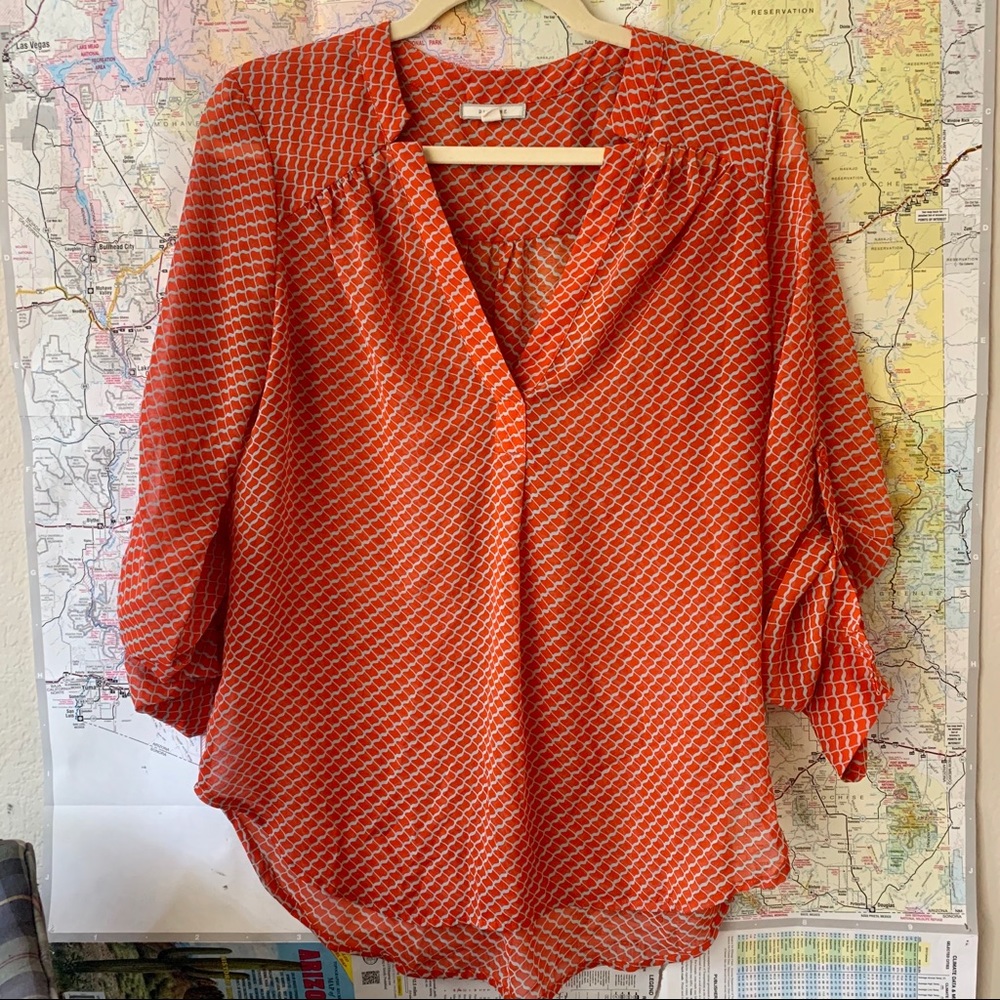 Pleione Blouse Shirt Size Medium Orange Grey